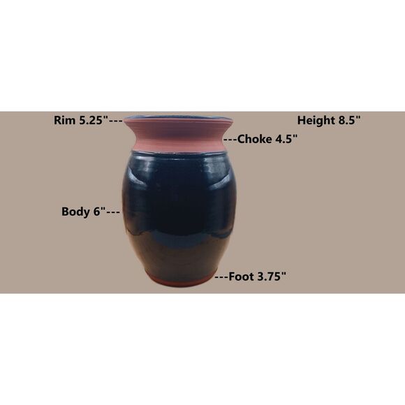 Vintage Handmade Wheel Thrown Earthenware Cobalt Blue Glazed Planter Vase - Picture 2 of 16